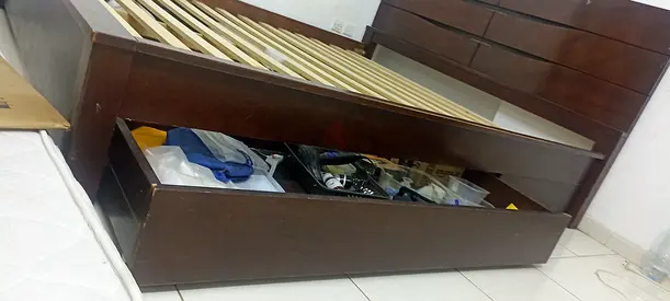 Wooden King Size Bed Frame with Under-Bed Storage Drawer
