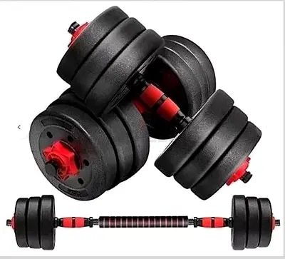 Adjustable Barbell Set 2 In 1 - Black Cement Steel Rubber Dumbbells 30kg -  Brand New