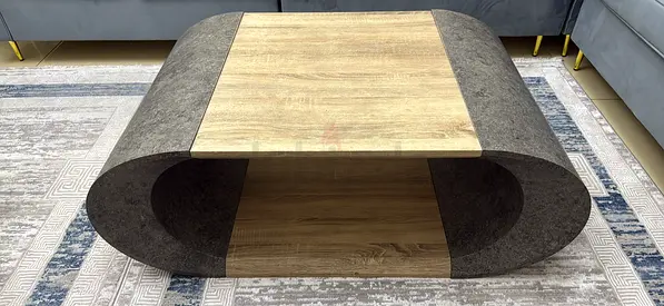 Modern Oval Coffee Table with Open Shelf - Wood  Grey Finish