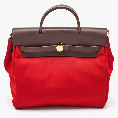 Authentic Hermes Brick Red/Moka Toile Canvas and Vache Hunter Herbag 31 Bag