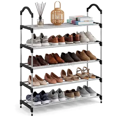 5-Tier Metal Shoe Rack, Compact Standing Organizer