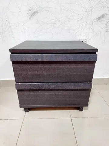 Dark Wood Nightstand/Bedside Table on Wheels - Good Condition