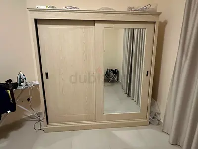 Light wood sliding door wardrobe with mirror - good condition