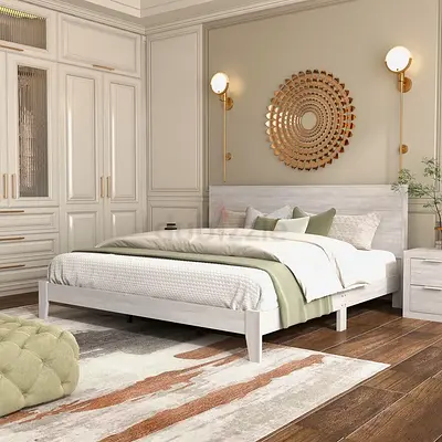 White finish mdf platform super king bed