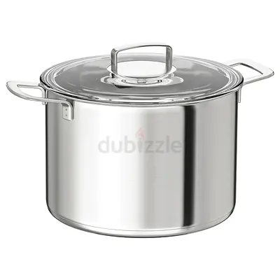 Stainless Steel Large Stock Pot with Lid - Good Condition and ikea dinner set gray