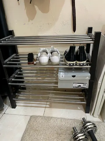 Metal and Wood Shoe Rack - 4 Tier, Compact Entryway Storage