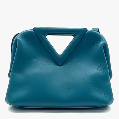 Authentic Bottega Veneta Point Blue Leather Bag