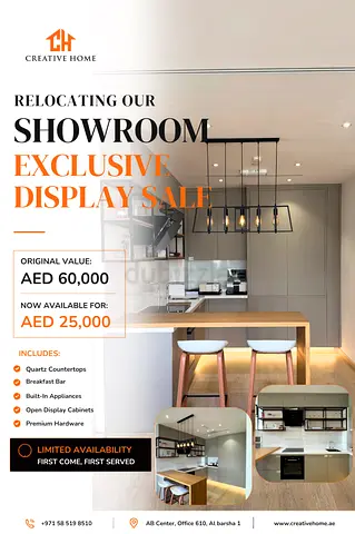 Modern Grey Kitchen Display with Breakfast Bar  Built-In Appliances