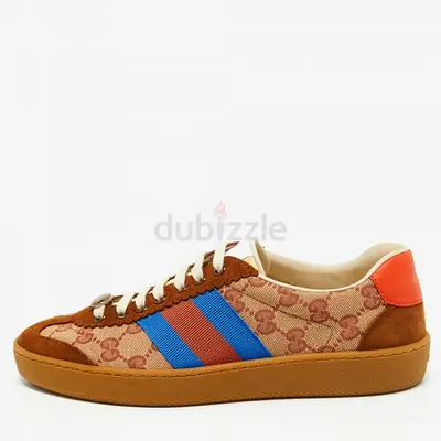 Gucci Brown/Beige GG Canvas and Suede Web G74 Sneakers Size 38.5