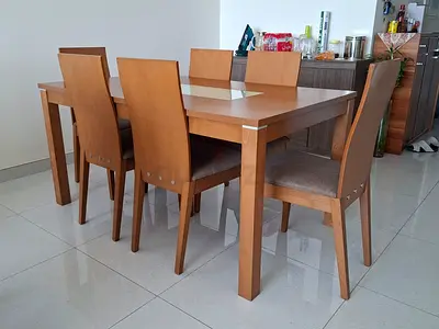 Solid Wood 6-Seater Dining Table with Chairs - Good Condition