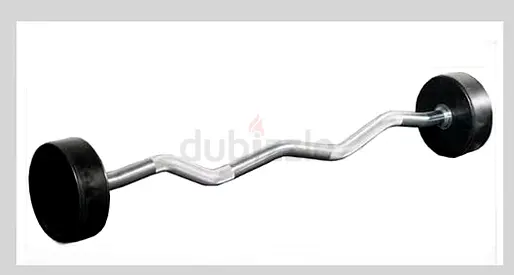 Marshal Fitness Rubber Fixed Barbell EZ Curl Bar 15kg - Brand New