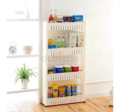 Slim 4-Tier Rolling Kitchen Storage Shelf - White