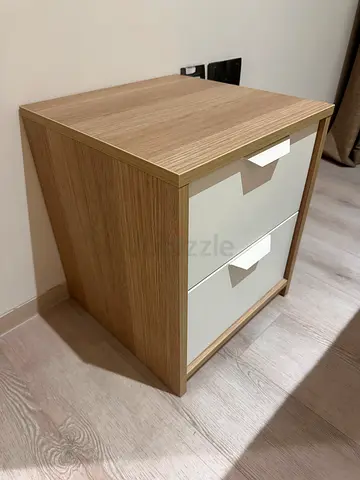 IKEA Two Drawer Oak and White Nightstand