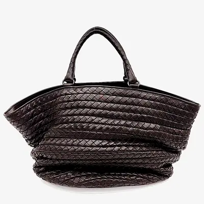 Authentic Bottega Veneta Brown Leather Mesh Tote Bag