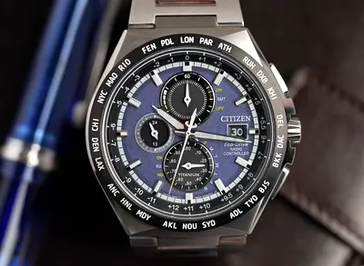 Citizen AT8238-84L Herrenuhr Eco-Drive Super-Titanium Funk-Chronograph 44mm, Radio Controlled watch