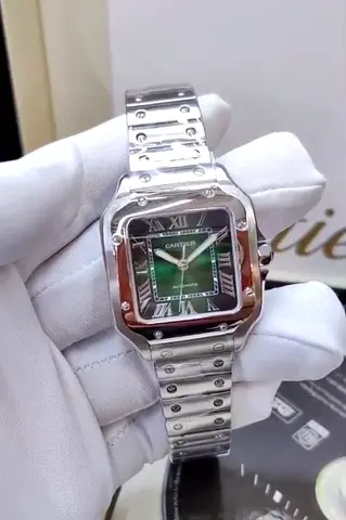 Cartier Santos-style Stainless Steel 1.1 Watch with Green Dial