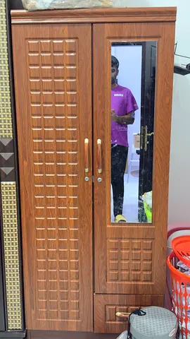 Wooden 2-Door Wardrobe with Mirror and Drawer - Good Condition