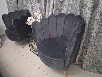 Pair of Grey Velvet Chairs with Gold Legs