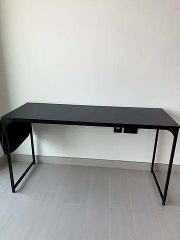 Minimalist black study desk with cable organizer - good condition