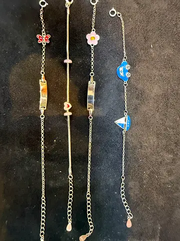 Lot of 4 sterling silver childrens ID/bracelet charms — cute enamel designs