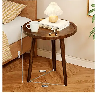 Solid Wood Round Side Table / Bedside Accent Table (50cm height)
