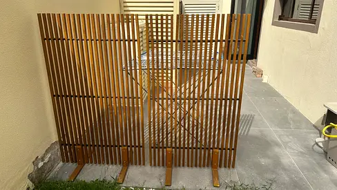 Set of 2 Wooden Slatted Room Divider Panels — Natural Finish