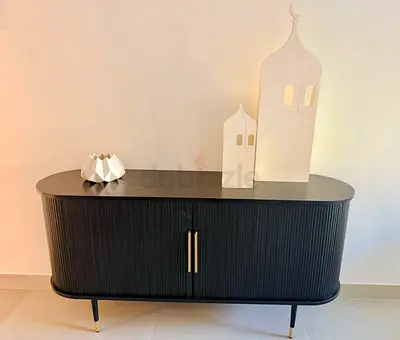 2XL Fluted Black Real Wood Cabinet/Console/Sideboard