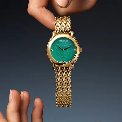 Versace Gold-Tone Womens Watch with Green Medusa Dial