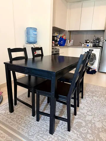 Black Wooden Dining Set with 4 Chairs