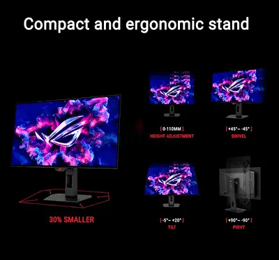 ASUS ROG Ergonomic Monitor Stand - Compact Adjustable Mount (Height/Swivel/Tilt/Pivot)