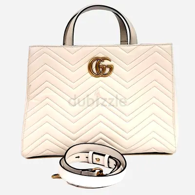 Authentic Gucci Cream Leather Marmont Matrasse Tote and Shoulder Bag