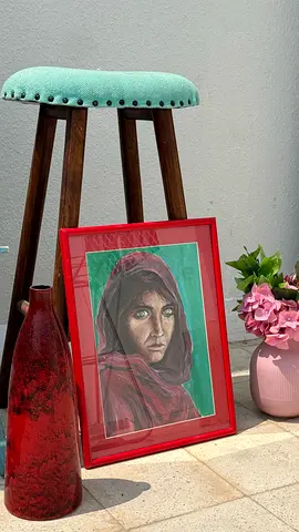 National Geographic Beautiful Afghan Girl Oil Painting Green Eye on Canvas