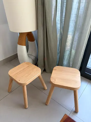 Pair of small solid wood stools - light pine finish