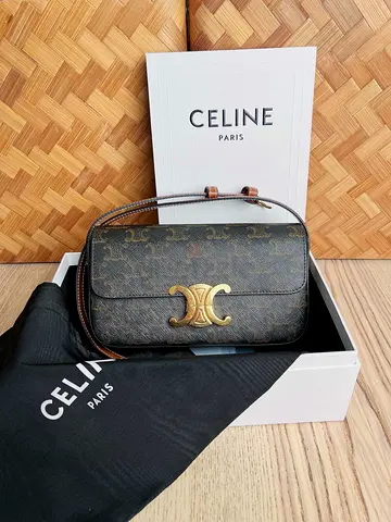 Celine Claude Shoulder Bag in Black Triomphe Canvas