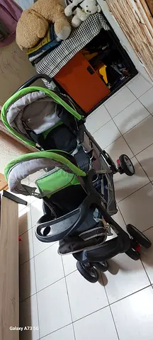 Double Seat Baby Stroller in Green and Grey