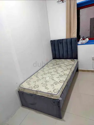 Single bed frame with mattress - grey upholstered, brand new