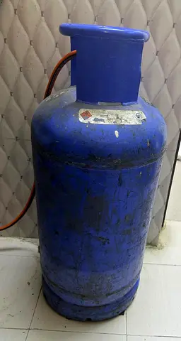 Used blue domestic big gas cylinder with hose - good working condition