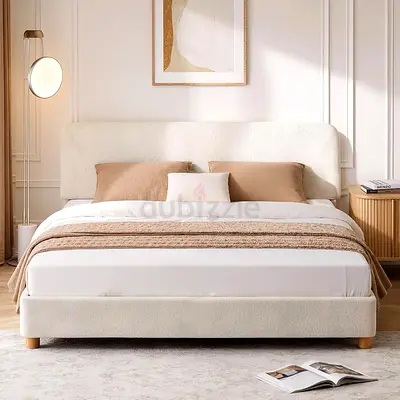 Soft rounded corner boucle king bed