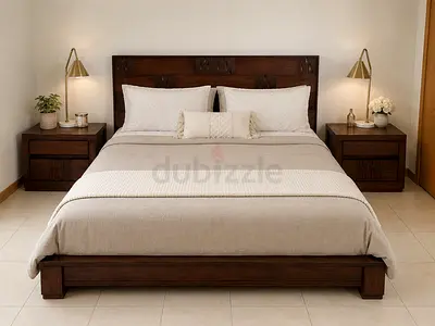 Solid Wood King Bed Frame with Two Matching Nightstands - Dark Finish