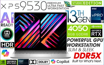 13TH GEN - DELL XPS 9530 - RTX 4050 A.I ULTRA - POWERFUL SLIMMEST WORKSTATION A+ ORIGINAL LAPTOP