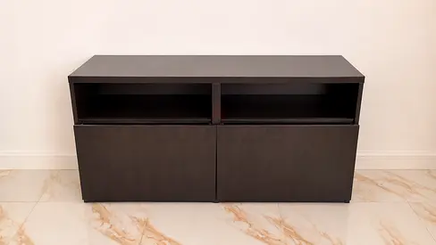 Dark Wood TV Stand / Media Console with Storage Shelves