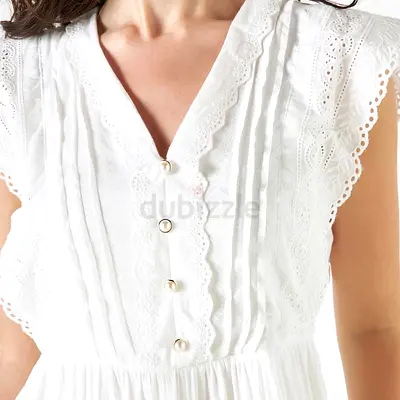 White Eyelet Cotton Summer Dress, Size L/XL