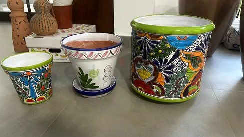 Set of 3 Decorative Ceramic Flower Pots — Colorful Hand-Painted Planters