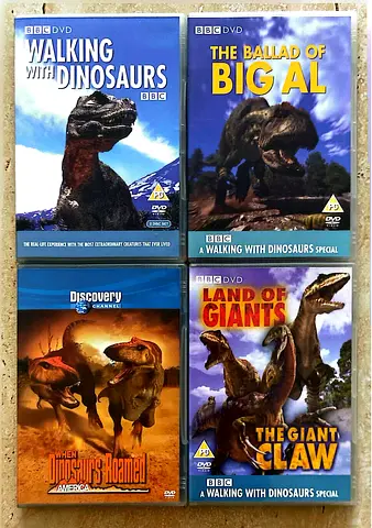 4 DVDs of Walking with Dinosaurs + The Ballad of Big Al + Land of Giants + When Dinosaurs Roamed