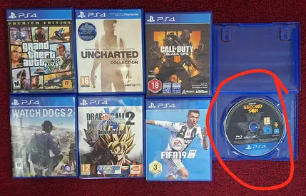 Bundle of PS4 Games including GTA V, Uncharted, COD, FIFA19, Watch Dogs 2, Dragon Ball Z, second son