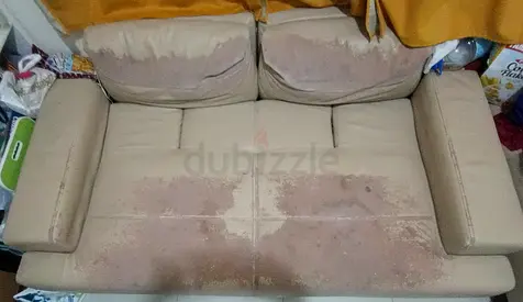 Used 3-Seater and 2-Seater Beige Leather Convertible Sofa + 2 Tables Black Color Free