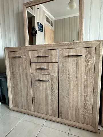 Modern Light Oak Finish Dresser with mirror and side tables