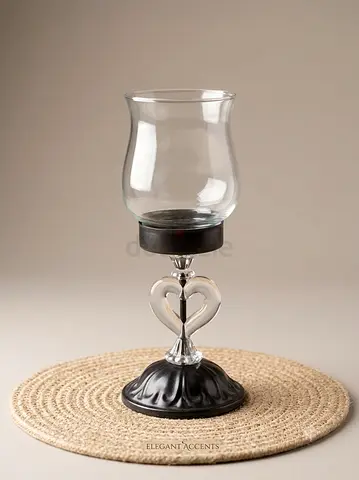 Decorative Heart Candle Holder with Glass Hurricane