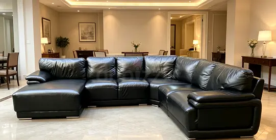 Large Black Leather Corner Sofa — Comfortable 6-Seater Sectional