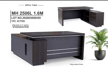 Dark Grey Walnut Executive Office Desk with Return (160x80x75 cm)